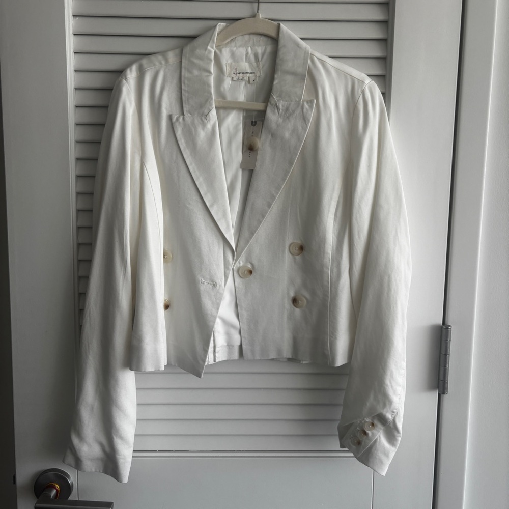 Anthropologie White light Denim cropped blazer - Picture 5 of 8